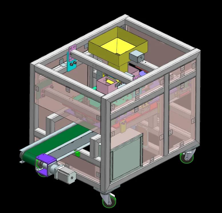 3D design of a machine with conveyor and hopper