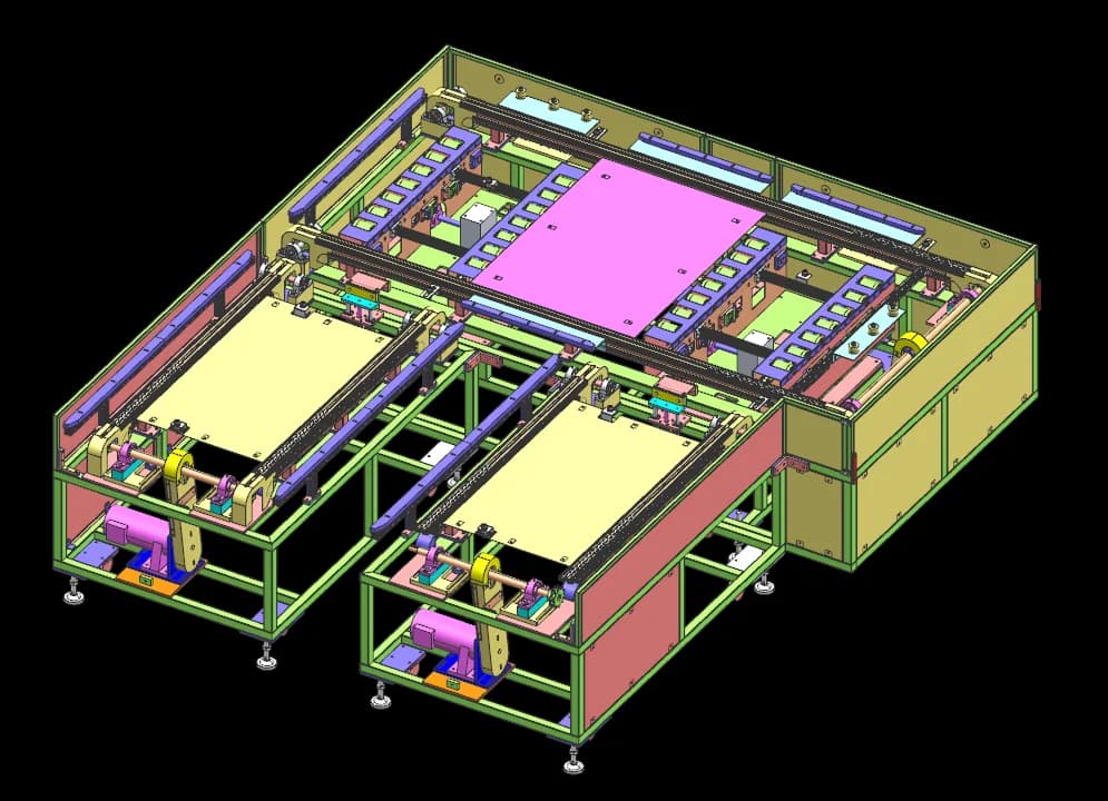 3D design of an automated cell on an aluminium frame
